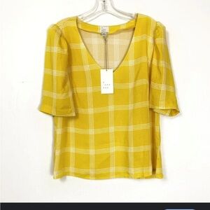 A New Day Women Yellow Short Sleeve Blouse